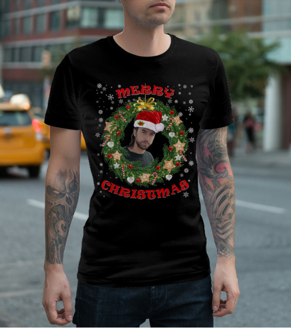 Merry Christmas Santa Hat Wreath T-Shirt