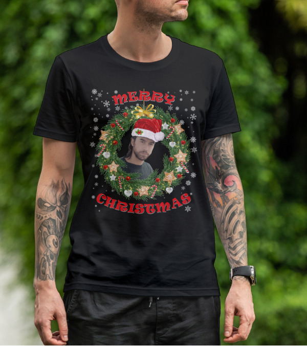 Merry Christmas Santa Hat Wreath T-Shirt
