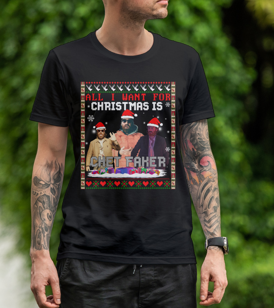 All I Want For Christmas Is Chet Faker Red Santa Hats Snowflakes Presents T-Shirt
