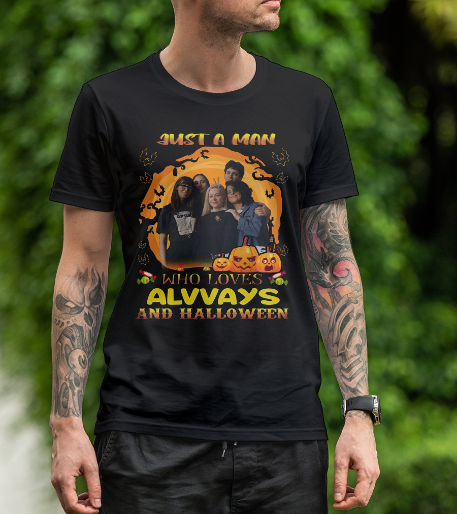 A Man Who Loves Alvvays With Halloween Pumpkins And Bats T-Shirt