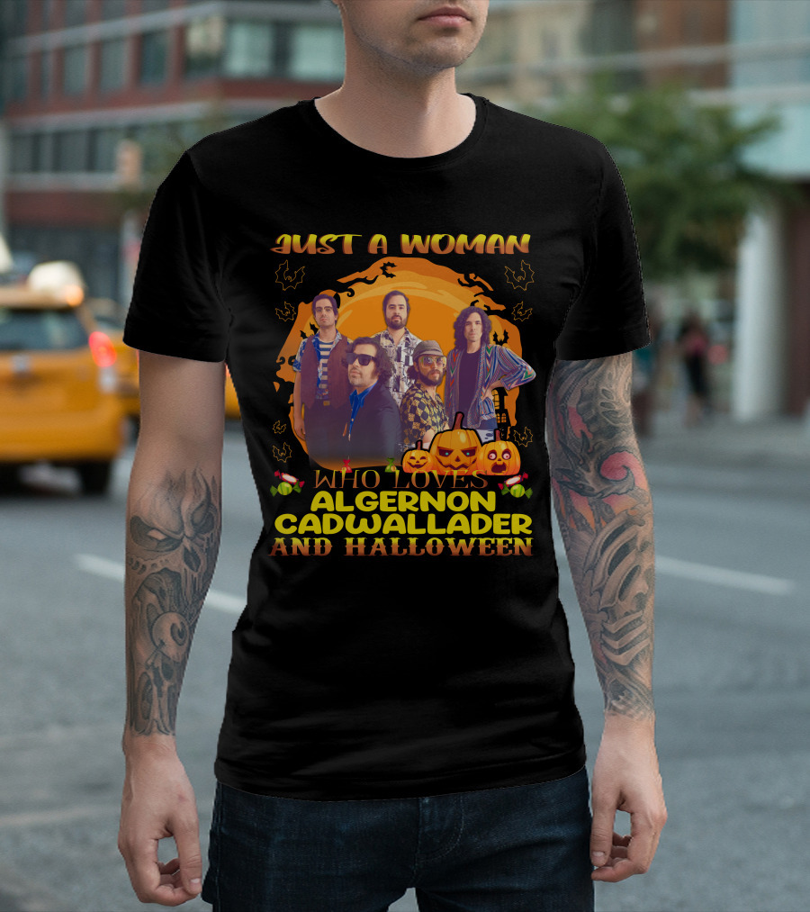 Just A Woman Who Loves Algernon Cadwallader And Halloween Pumpkins Bats T-Shirt