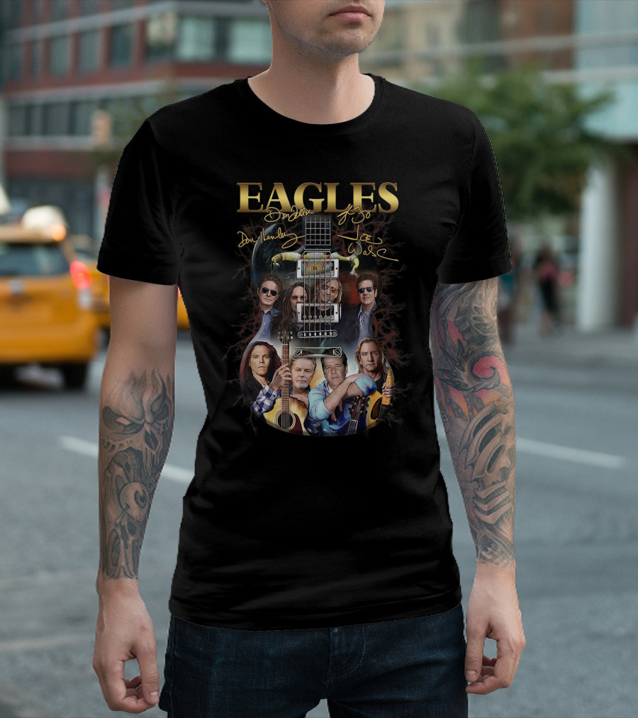 EAGLES Music Legend Rock Band Guitar Art with Signatures T-Shirt