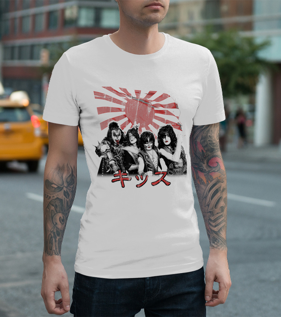 KISS Rising Sun Band Red Sunburst T-Shirt