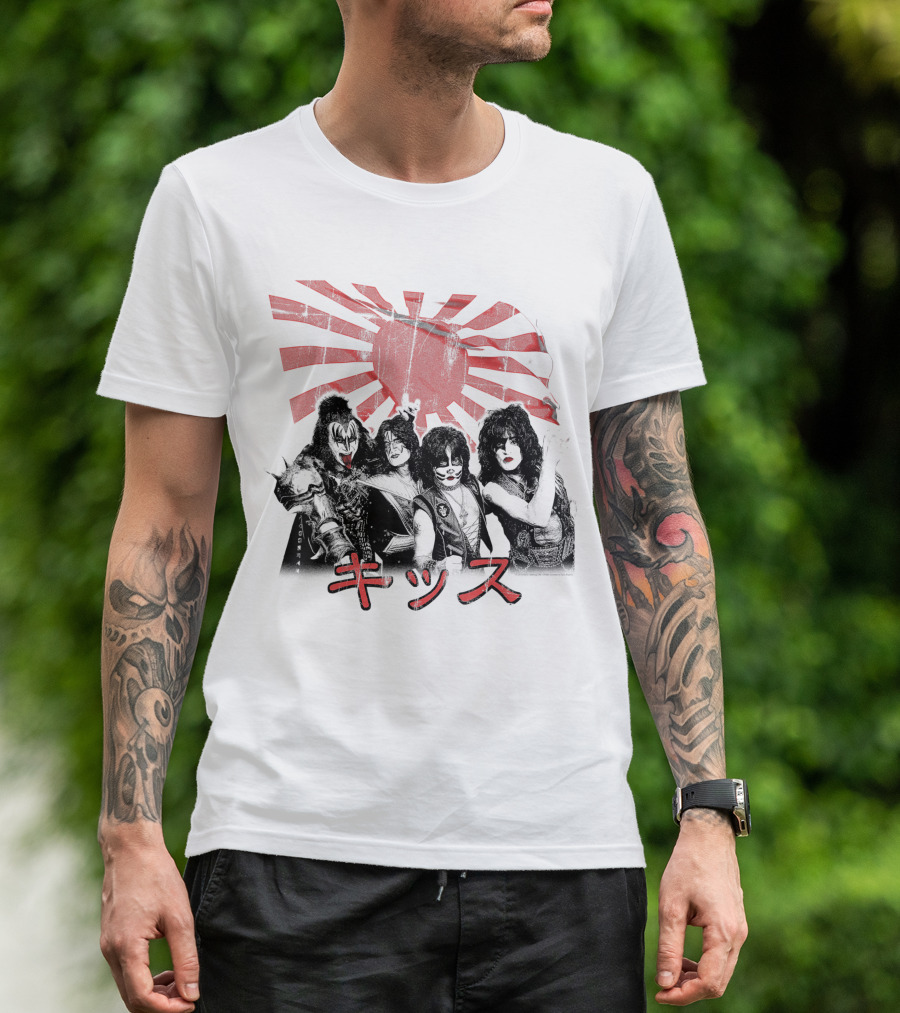 KISS Rising Sun Band Red Sunburst T-Shirt