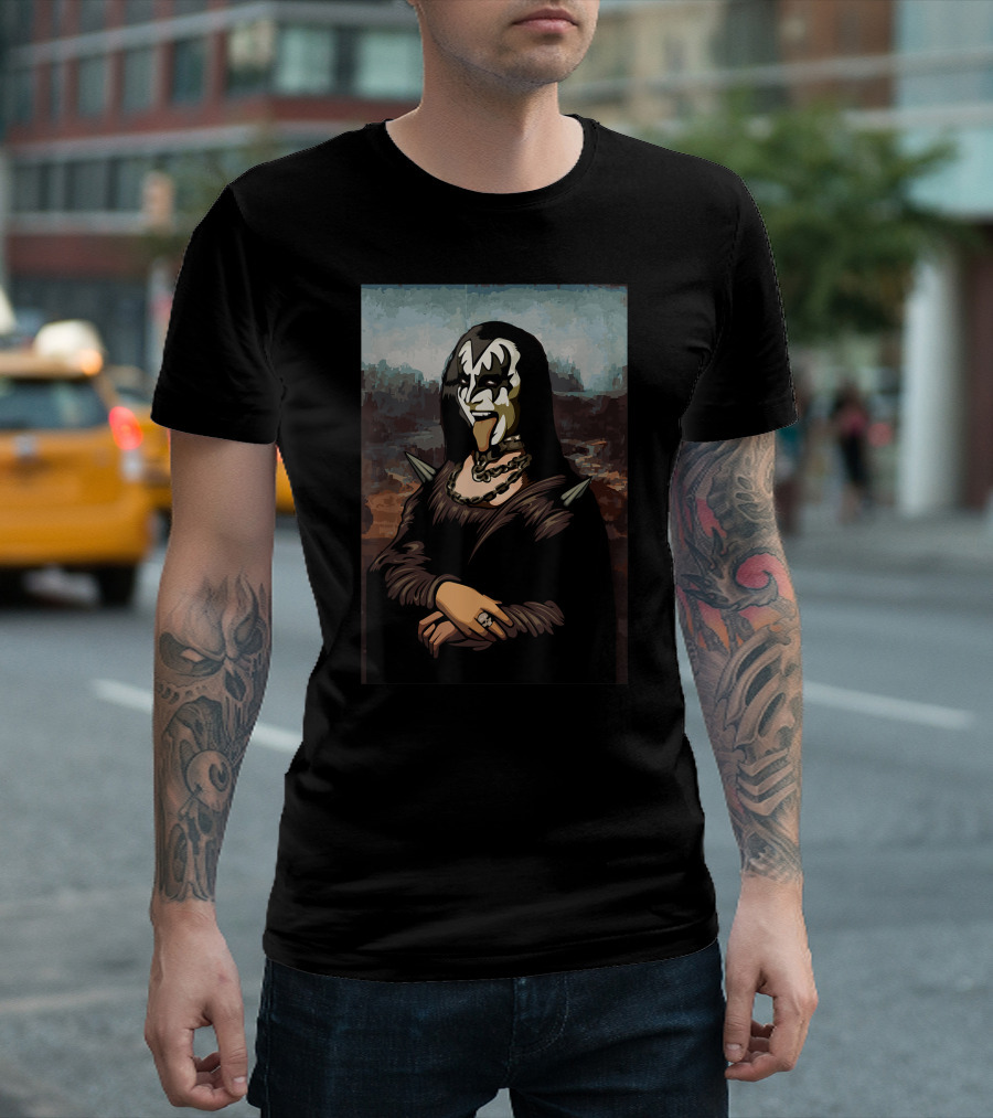 Rock N Roll Band Lazy Halloween Costume Rocker Music Lover Mona Lisa Kiss Makeup T-Shirt