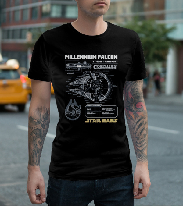 MILLENNIUM FALCON YT-1300 TRANSPORT CORELLIAN ENGINEERING CORPORATION SPECIFICATIONS STAR WARS T-Shirt