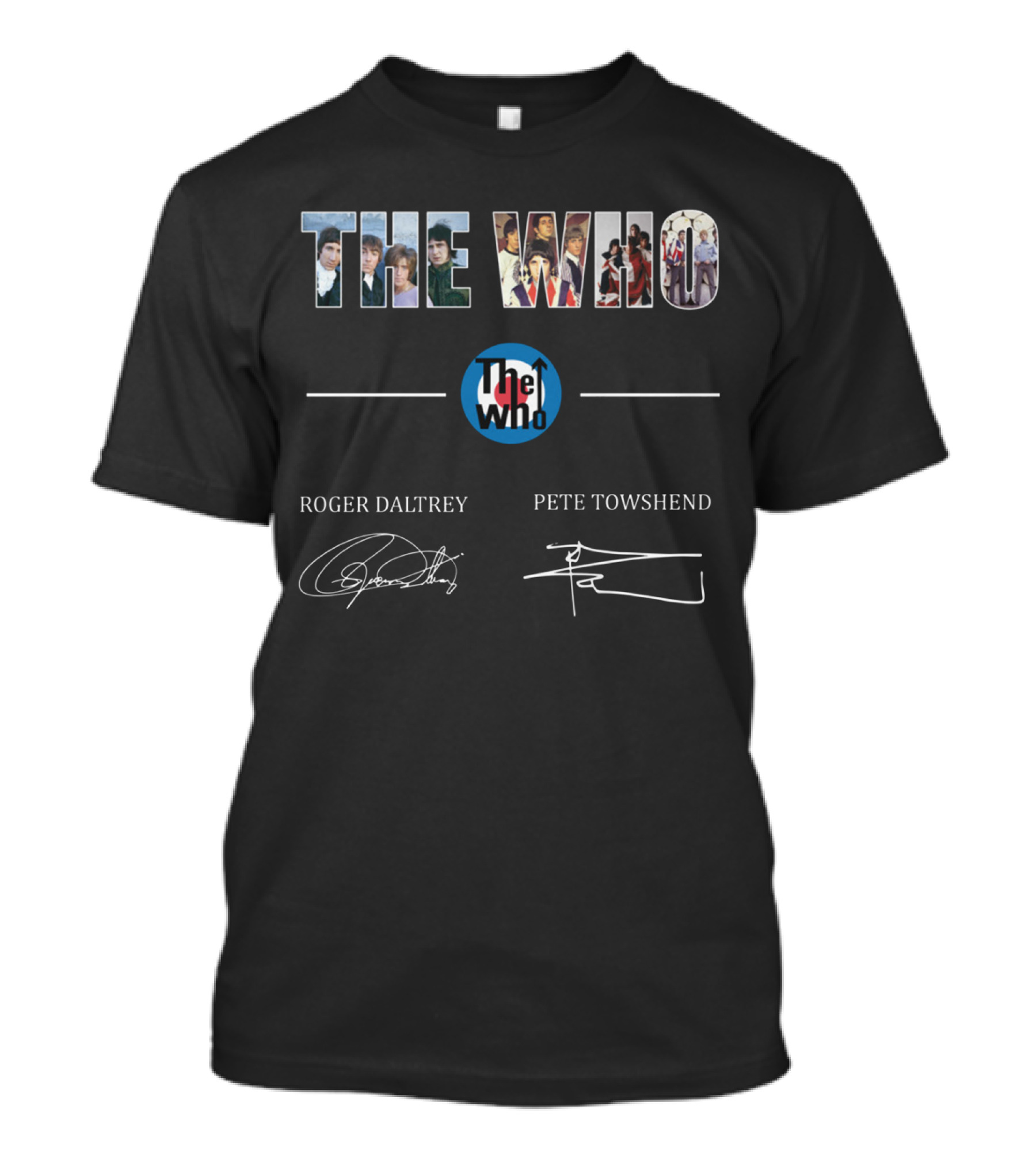 THE WHO Roger Daltrey Pete Townshend The Who Iconic Band Collage Signature T-Shirt