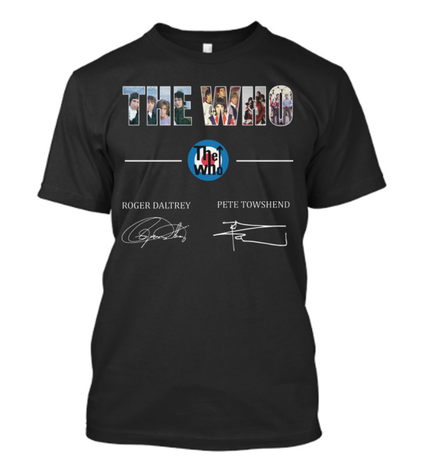 THE WHO Roger Daltrey Pete Townshend The Who Iconic Band Collage Signature T-Shirt