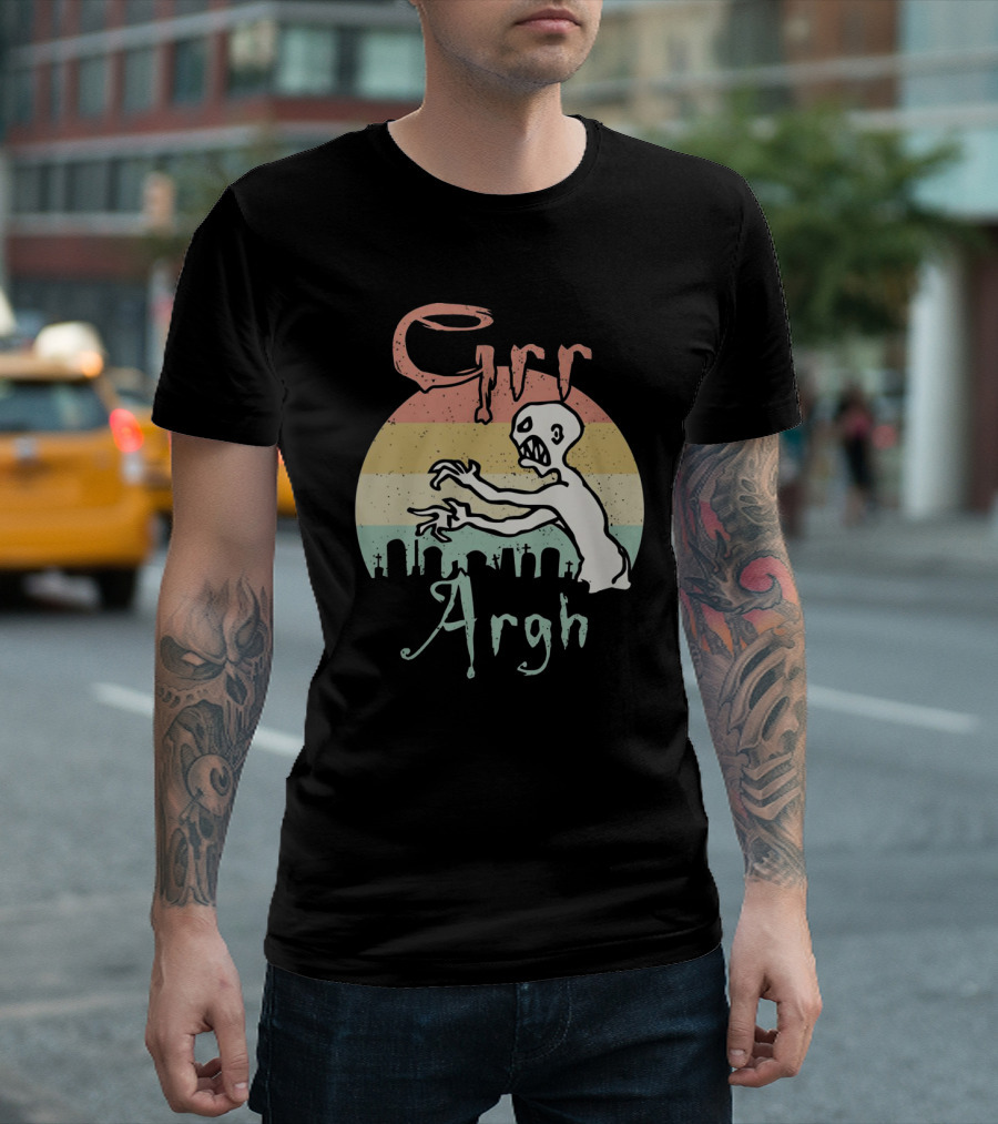 GRR ARGH Zombie Graveyard Retro Sunset T-Shirt