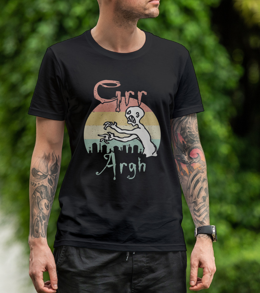 GRR ARGH Zombie Graveyard Retro Sunset T-Shirt