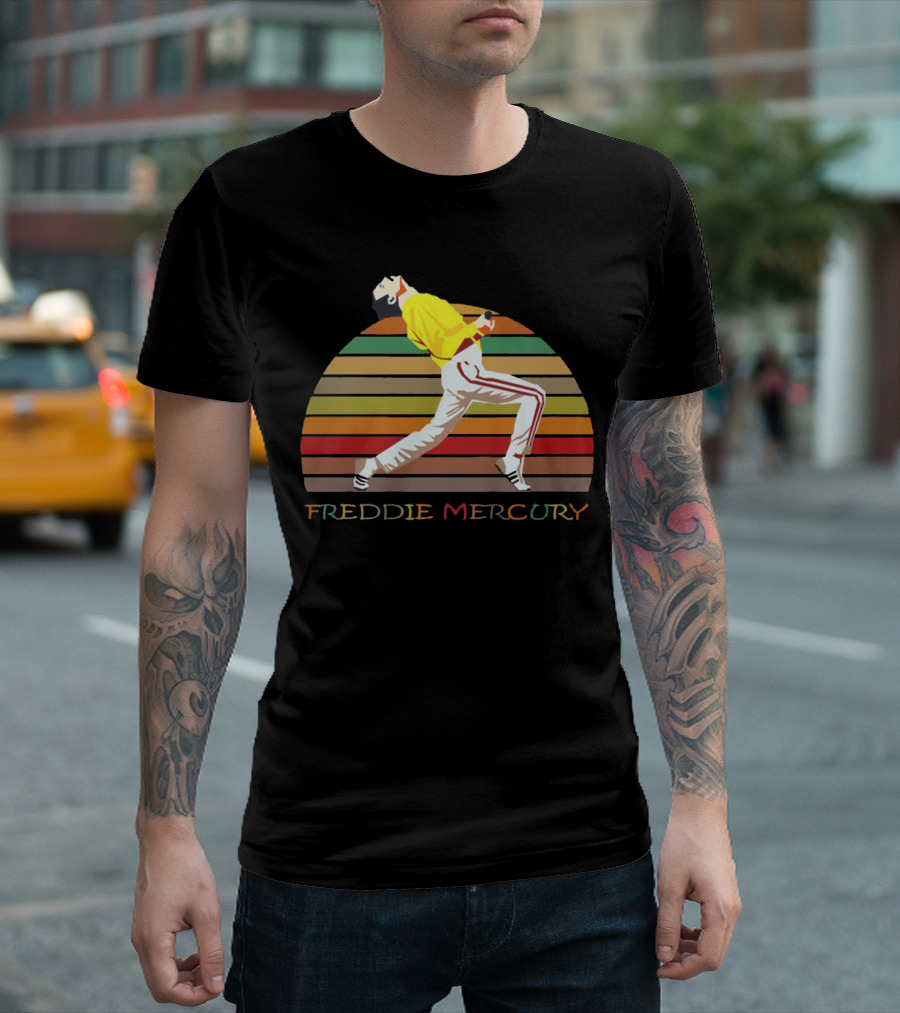 Freddie Mercury Vintage Style Retro Rainbow Stripes T-Shirt
