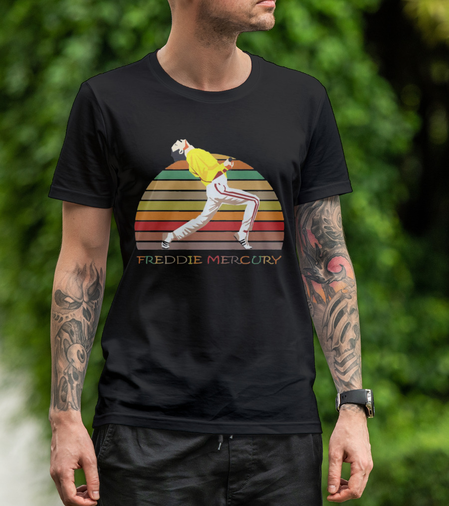 Freddie Mercury Vintage Style Retro Rainbow Stripes T-Shirt