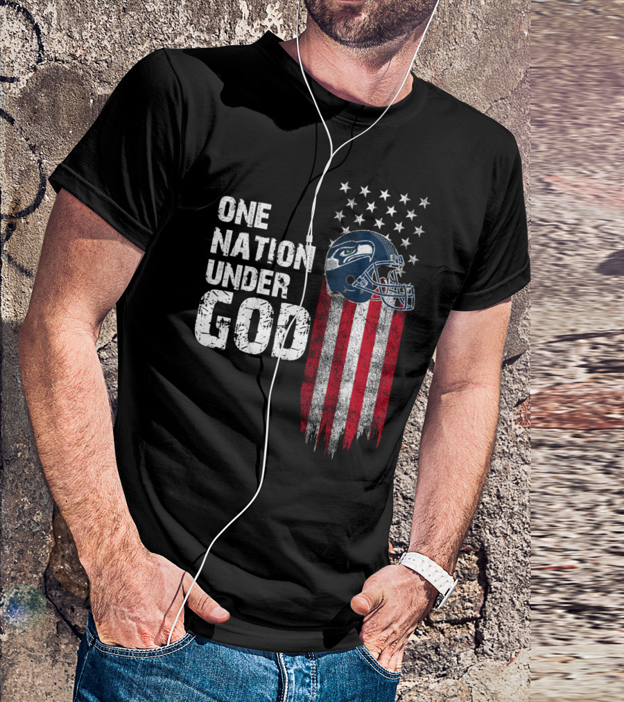 One Nation Under God Seattle Seahawks American Flag Football Helmet T-Shirt