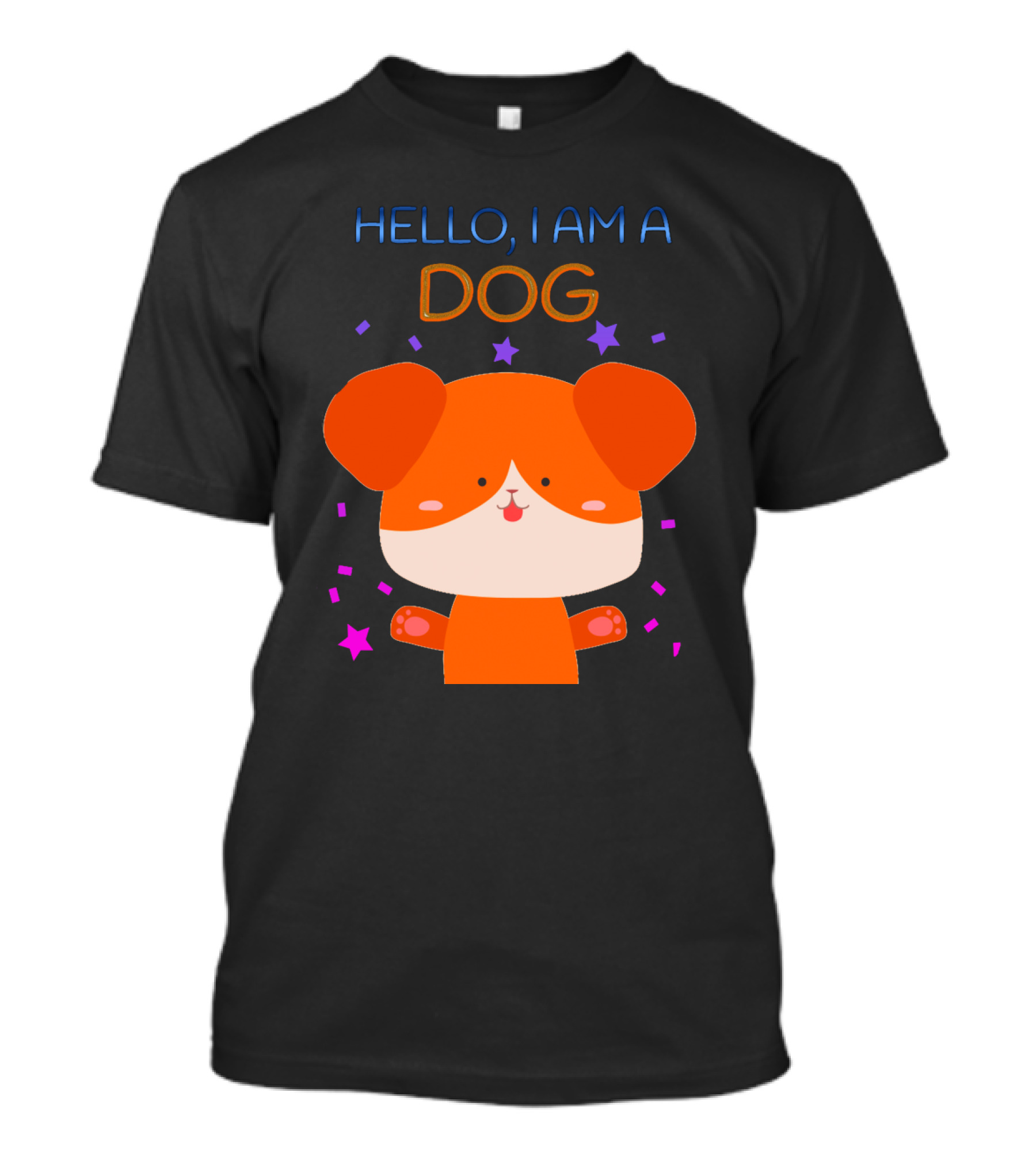 Hello I Am A Dog Cartoon With Colorful Confetti And Stars T-Shirt