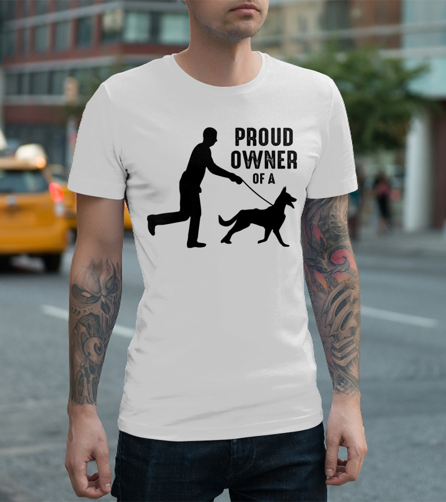 Proud Owner Of A Dog Silhouette Graphic With Person Walking Dog T-Shirt