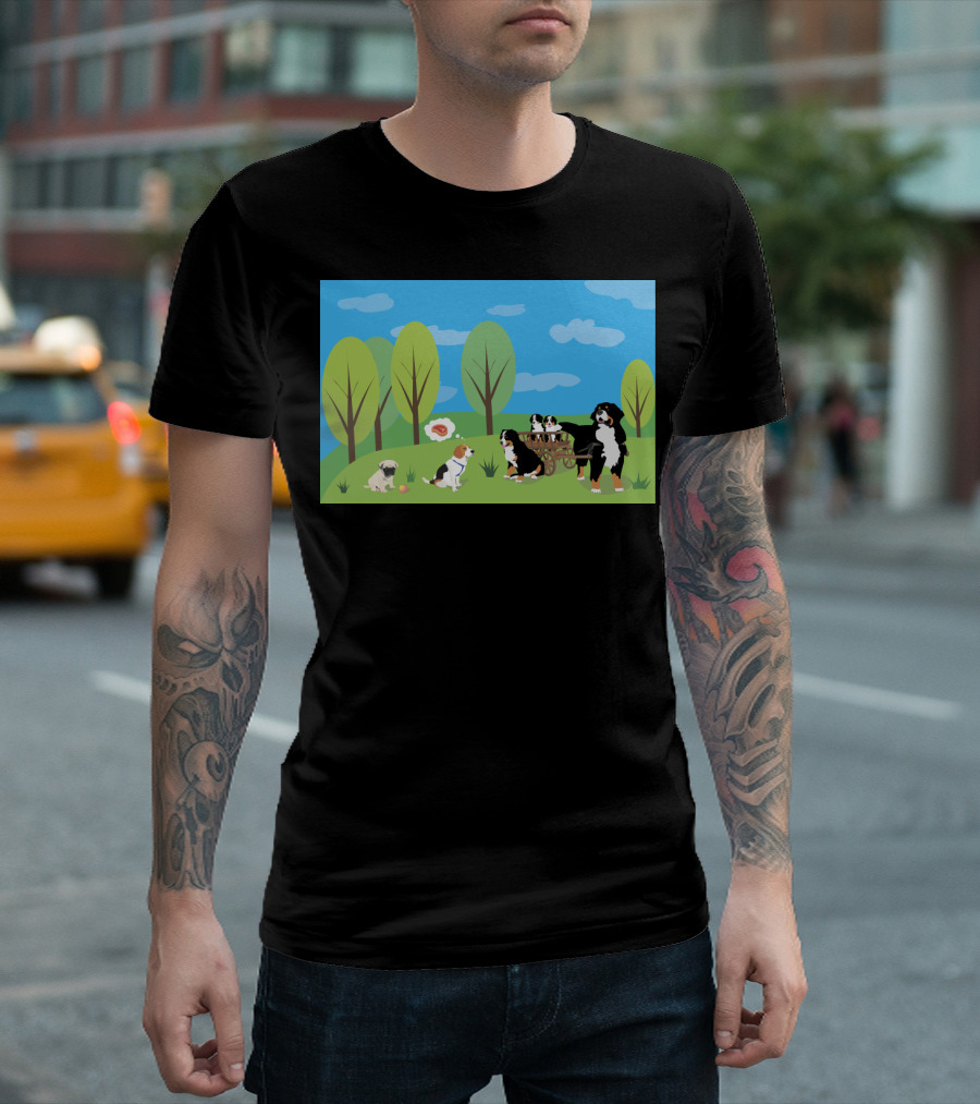 Dogs in Nature: Playful Gathering with Friends Among Trees T-Shirt