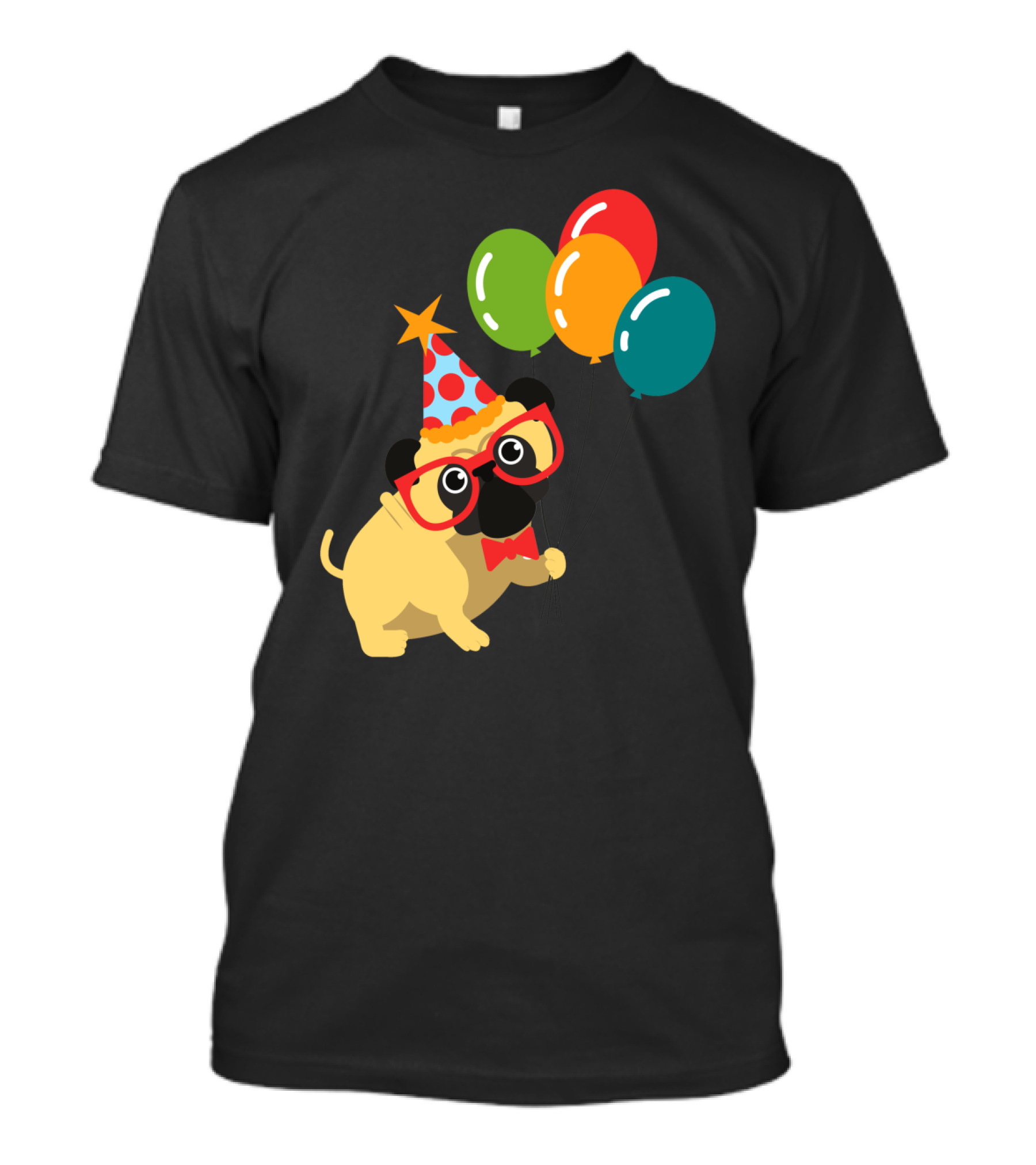 Celebratory Pug In Party Hat With Balloons Happy Birthday MyDog T-Shirt