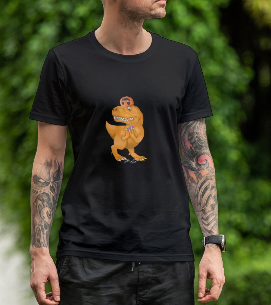 Halloween TRex With Pumpkin Hat And Trick Or Treating Candies T-Shirt