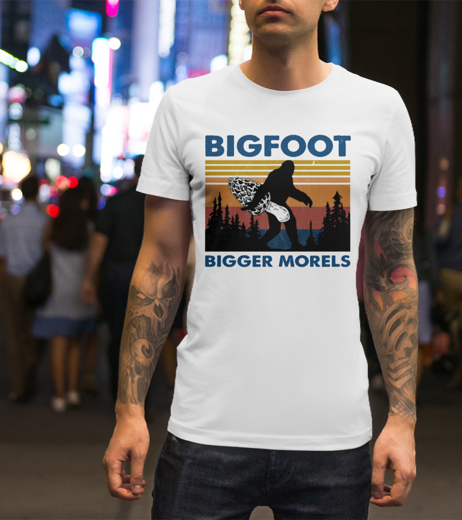 Bigfoot Bigger Morels Retro Forest T-Shirt
