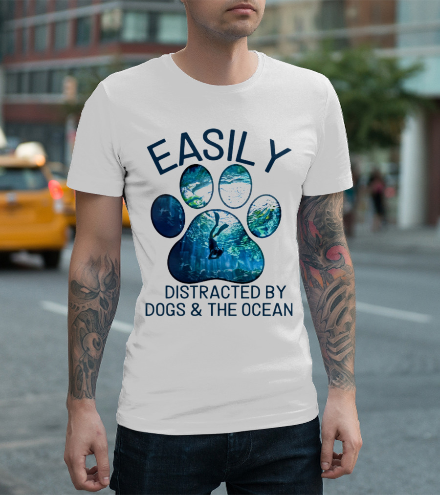 Easily Distracted by Dogs and the Ocean with Aquarium Pawprint T-Shirt