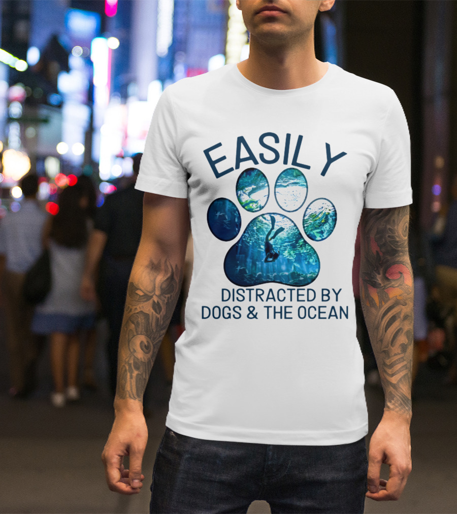 Easily Distracted By Dogs And The Ocean With Aquarium Pawprint T-Shirt