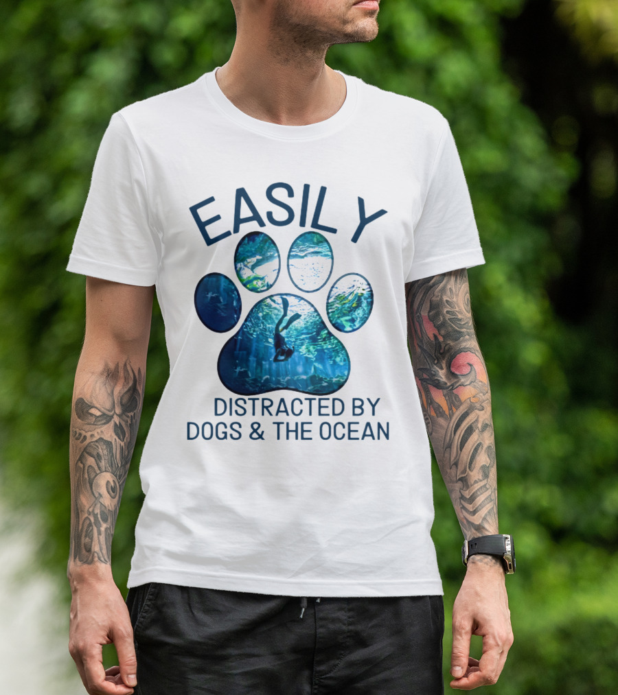 Easily Distracted By Dogs And The Ocean With Aquarium Pawprint T-Shirt
