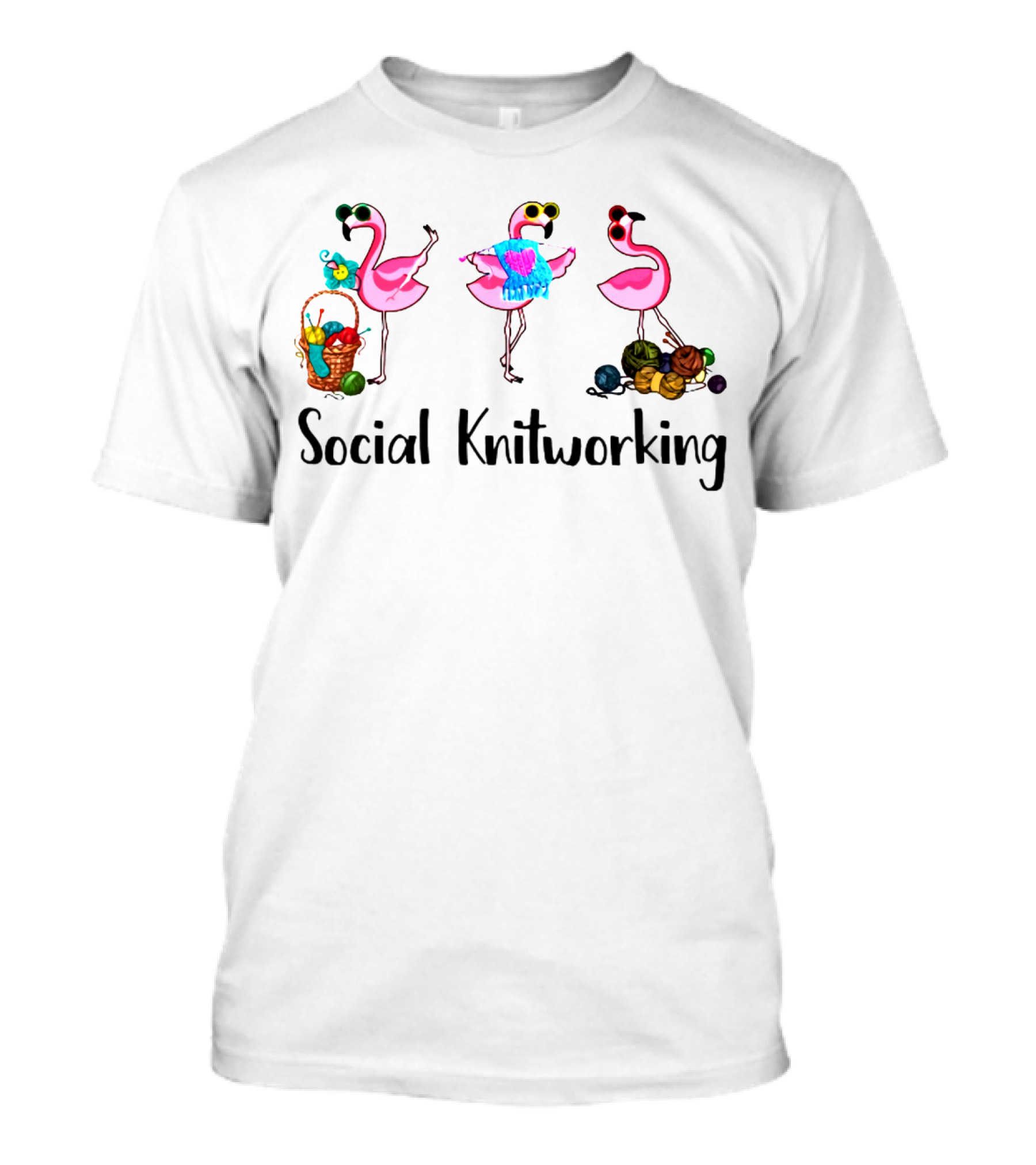 Flamingo Social Knitworking Gathering With Yarn And Fun Activities T-Shirt