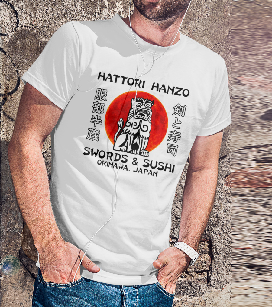Hattori Hanzo Swords And Sushi Okinawa Japan Guardian Lion Red Sun T-Shirt