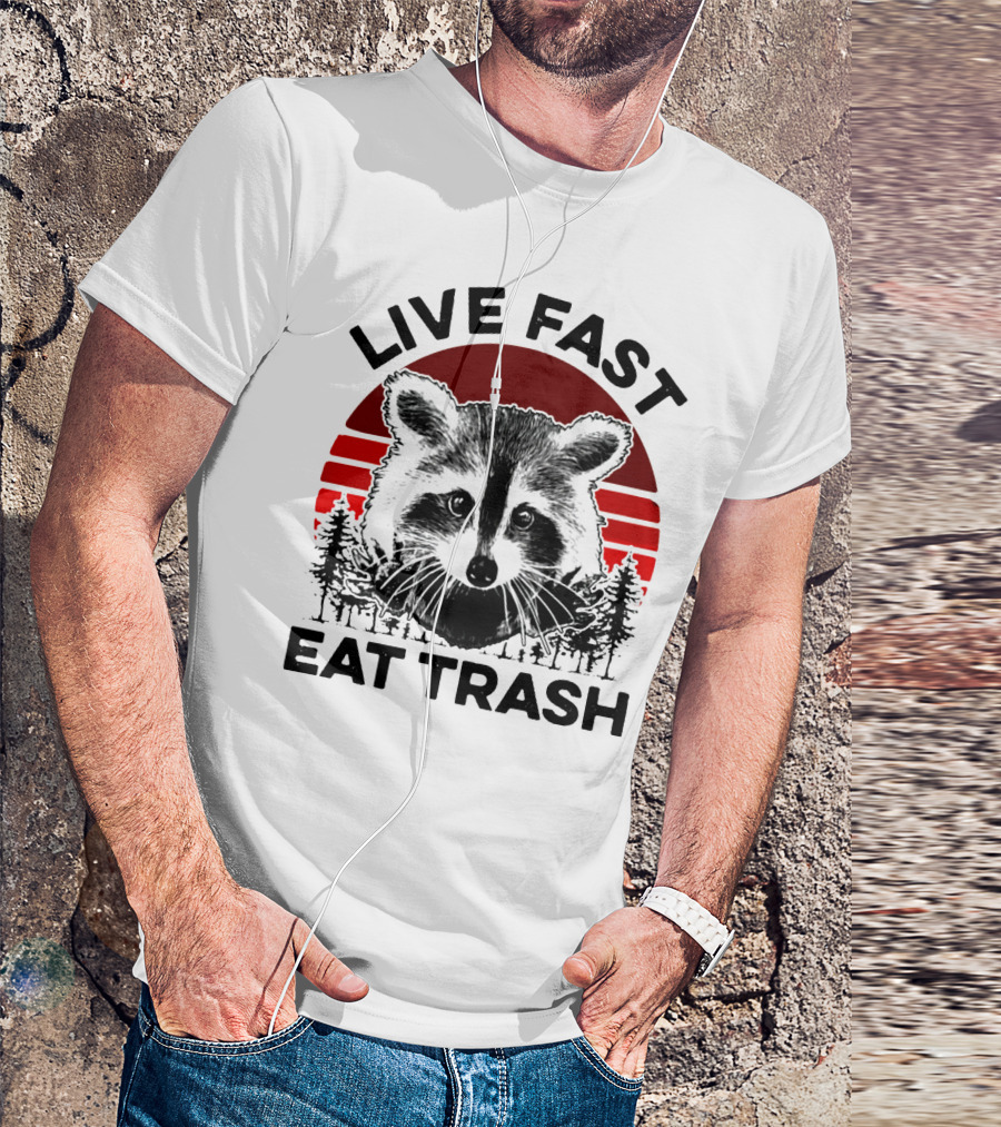Live Fast Eat Trash Raccoon Forest Sunset T-Shirt