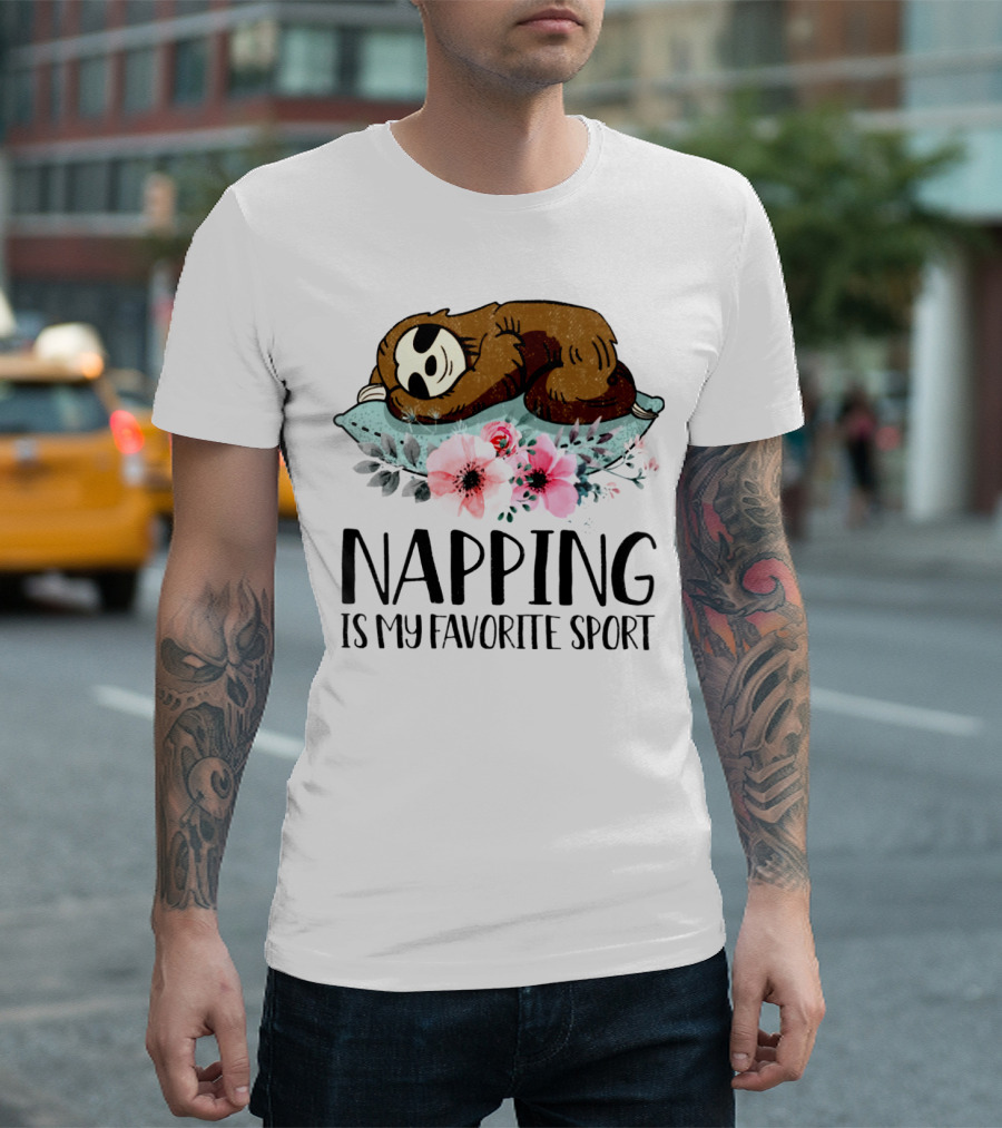 Sloth Napping Is My Favorite Sport with Floral Accents T-Shirt