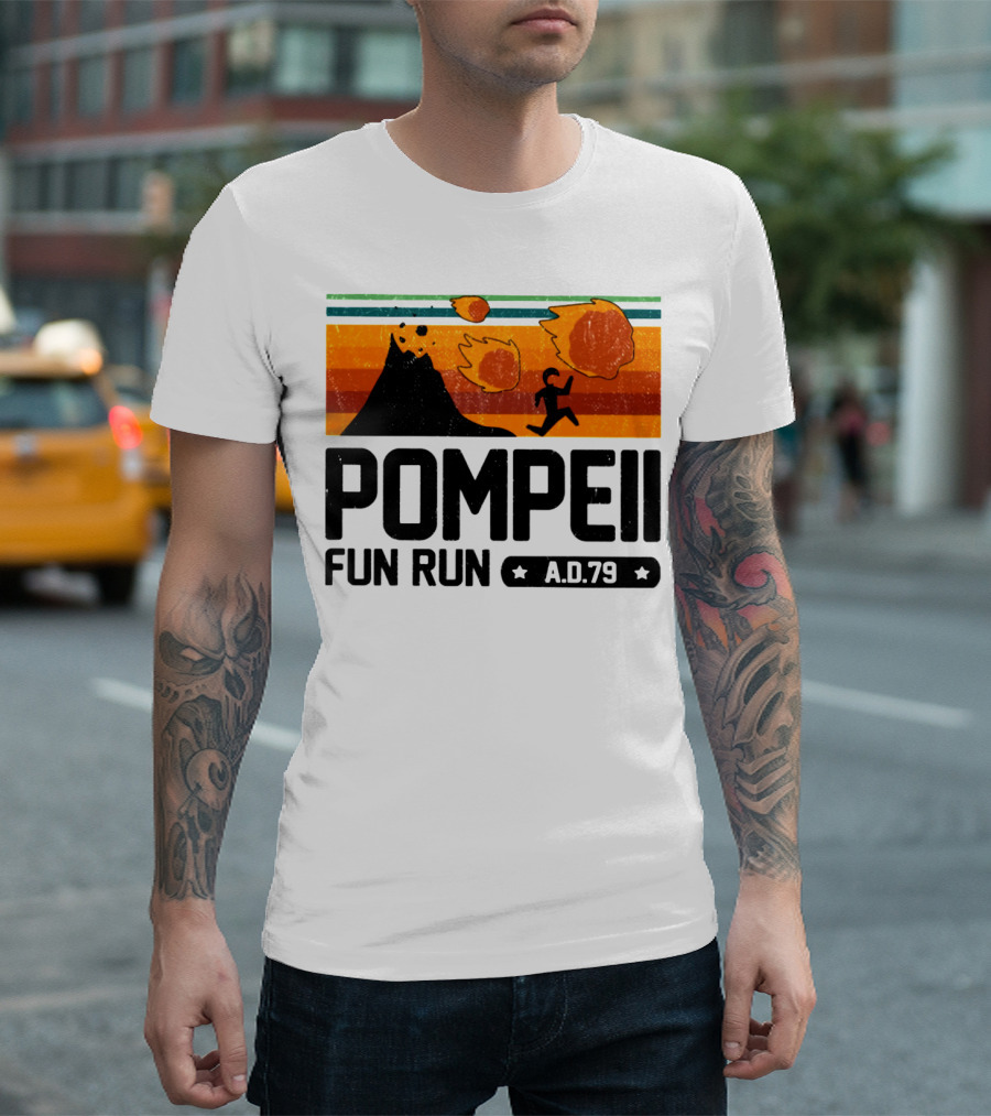 Pompeii Fun Run A.D.79 Volcanic Eruption Escape Retro Adventure T-Shirt