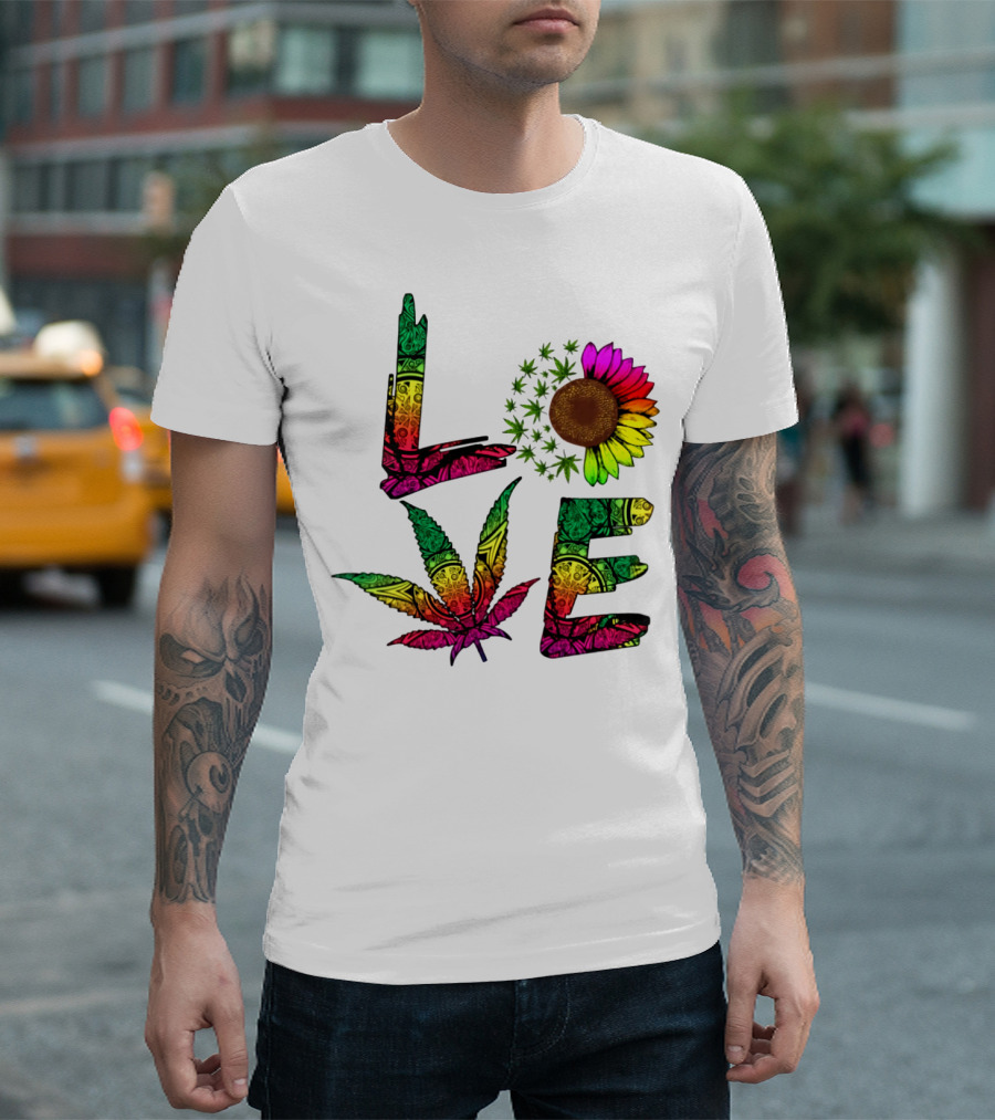 LOVE Weed Sunflower Leaf Rasta T-Shirt