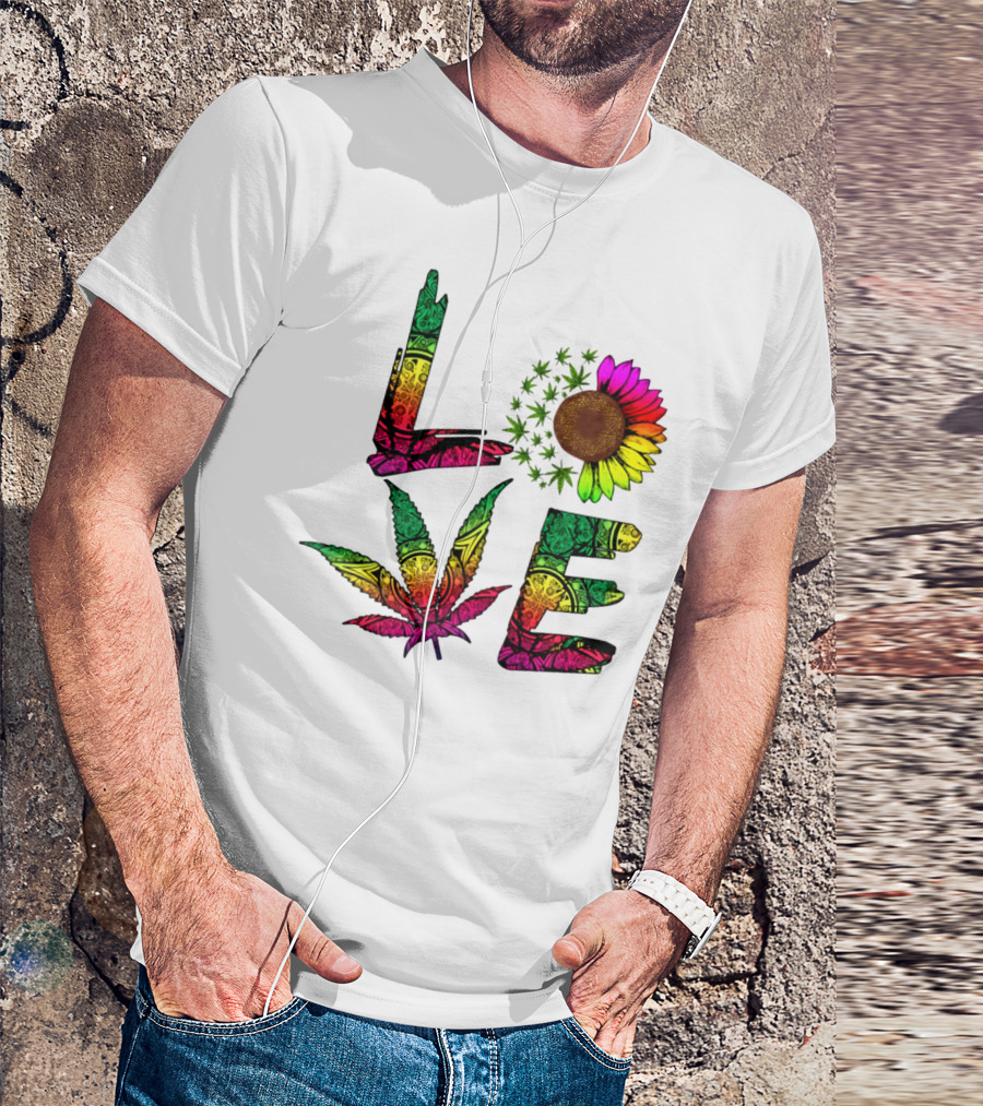 LOVE Weed Sunflower Leaf Rasta T-Shirt
