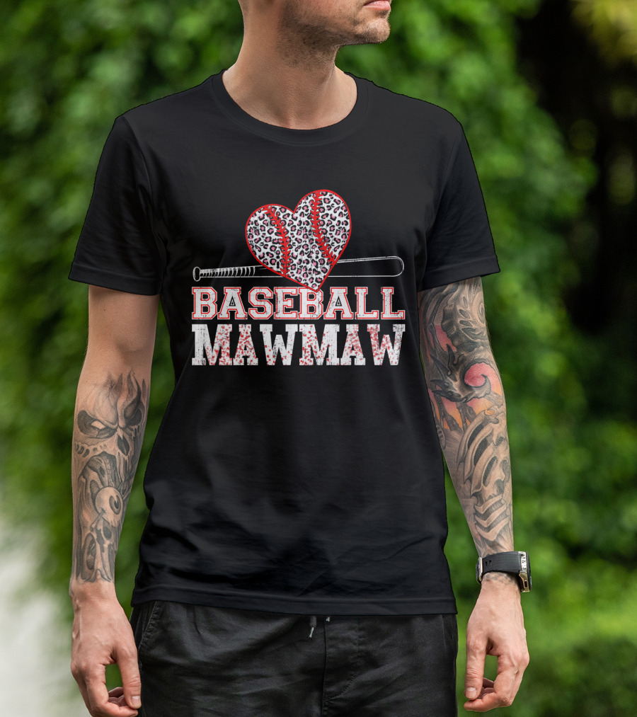 Baseball Mawmaw Leopard Print Heart With Bat T-Shirt