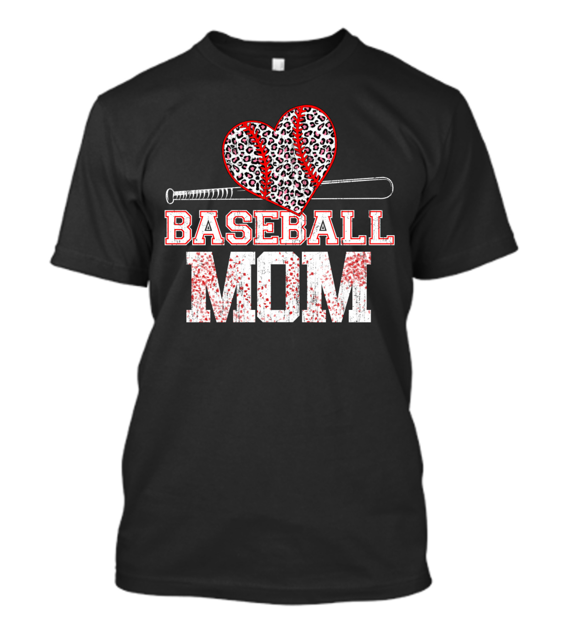 Baseball Mom Heart Leopard Print T-Shirt