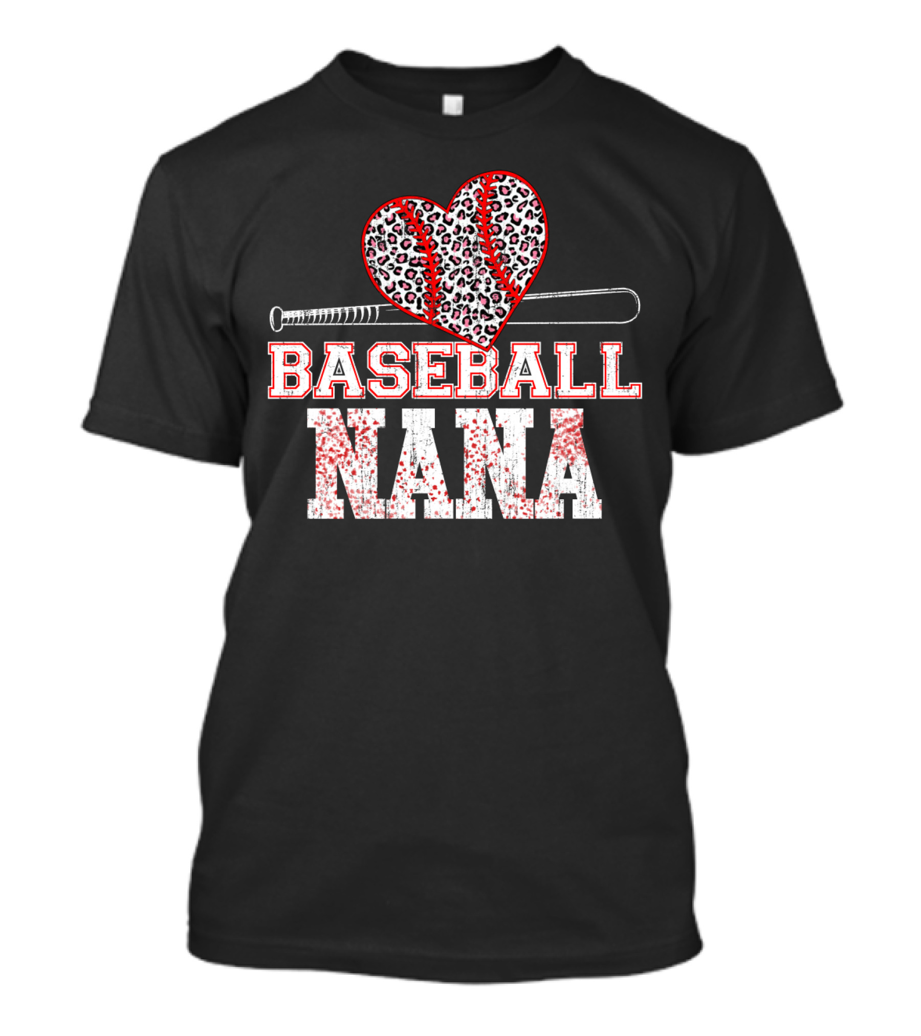 Baseball Nana Leopard Heart Bat T-Shirt
