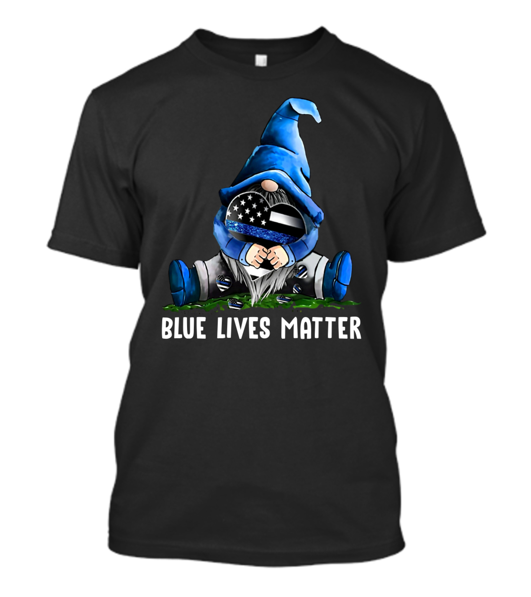 Blue Lives Matter Gnome Holding Thin Blue Line Flag T-Shirt