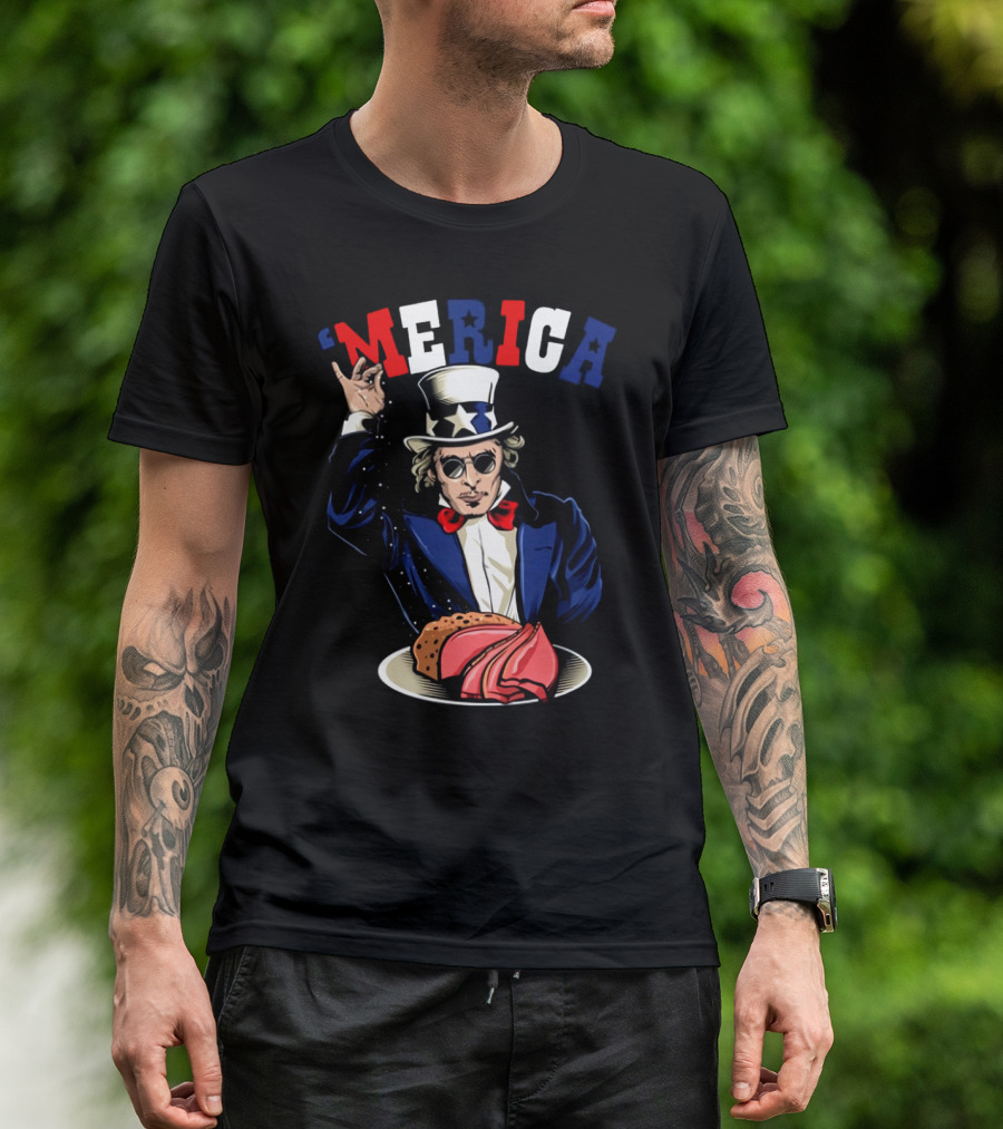 'Merica Uncle Sam Rock And Roll Patriotic Tacos Pizza T-Shirt