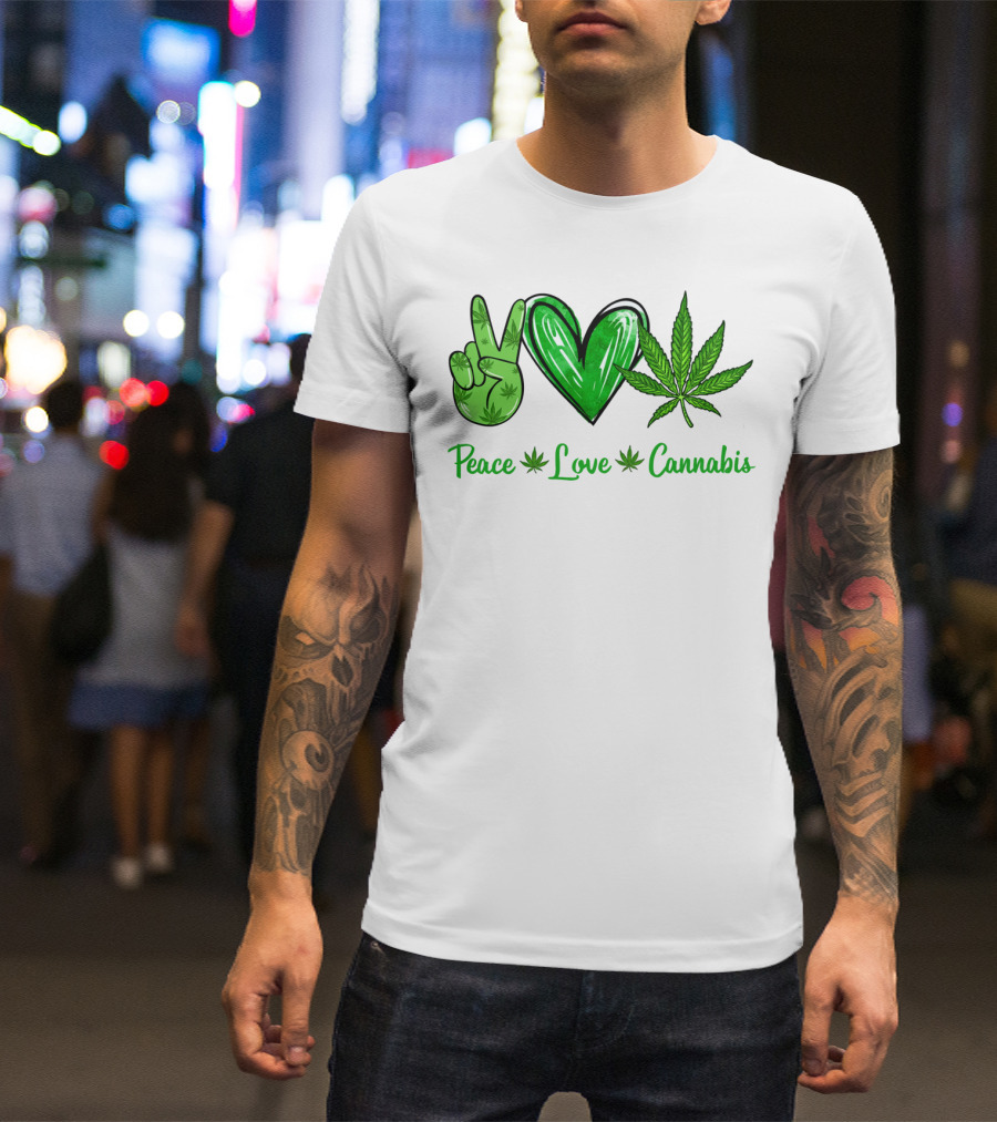 Peace Love Cannabis Green Symbols T-Shirt