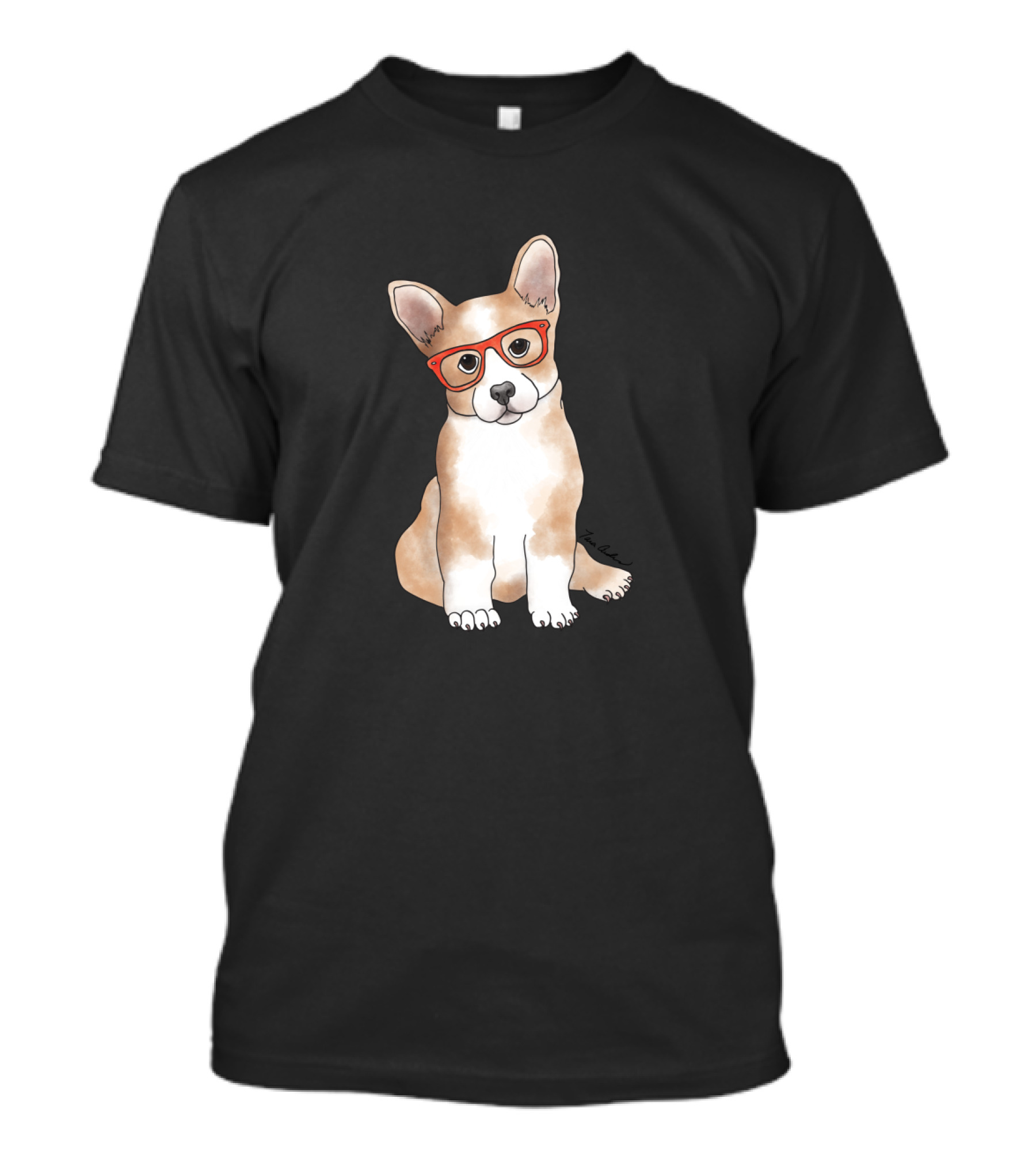 Cuddly Corgi Wearing Red Glasses Sitting Adorably T-Shirt
