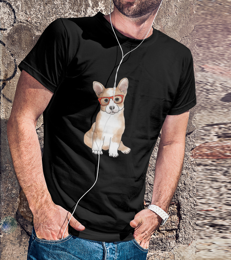 Cuddly Corgi Wearing Red Glasses Sitting Adorably T-Shirt
