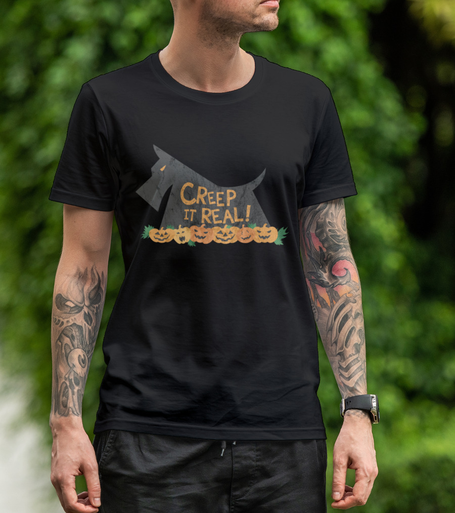 Creep It Real Terrier Dog With Pumpkin Halloween T-Shirt