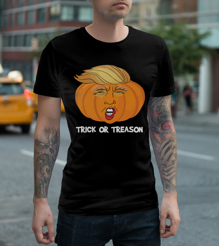 Trick Or Treason Pumpkin Face With Hair And Expression T-Shirt