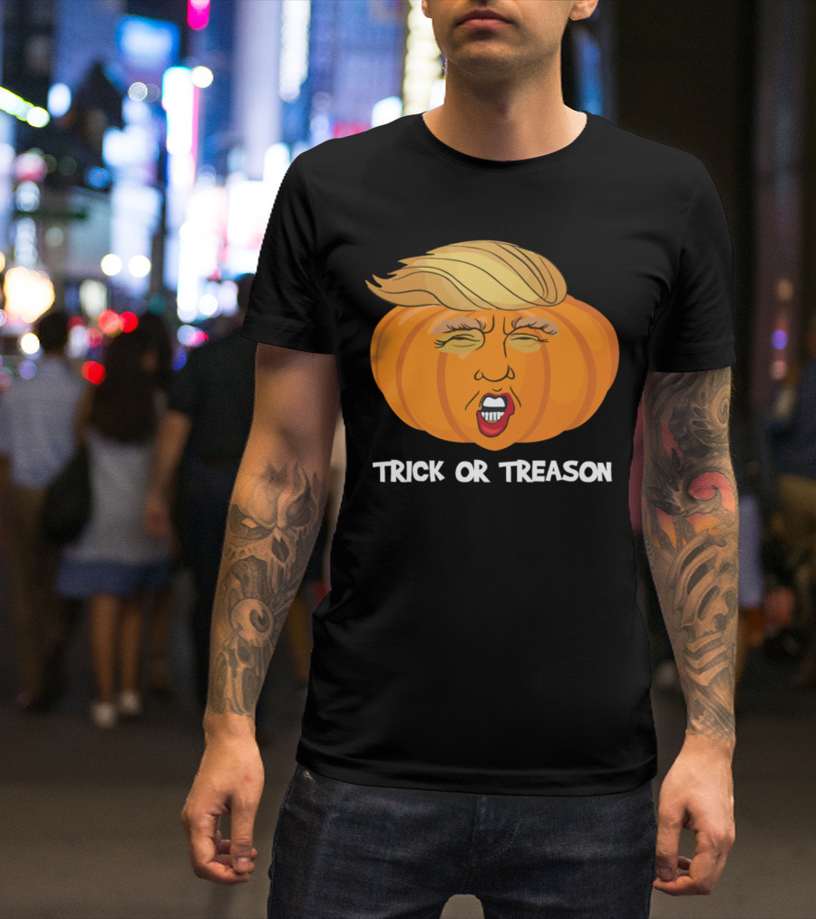 Trick Or Treason Pumpkin Face With Hair And Expression T-Shirt