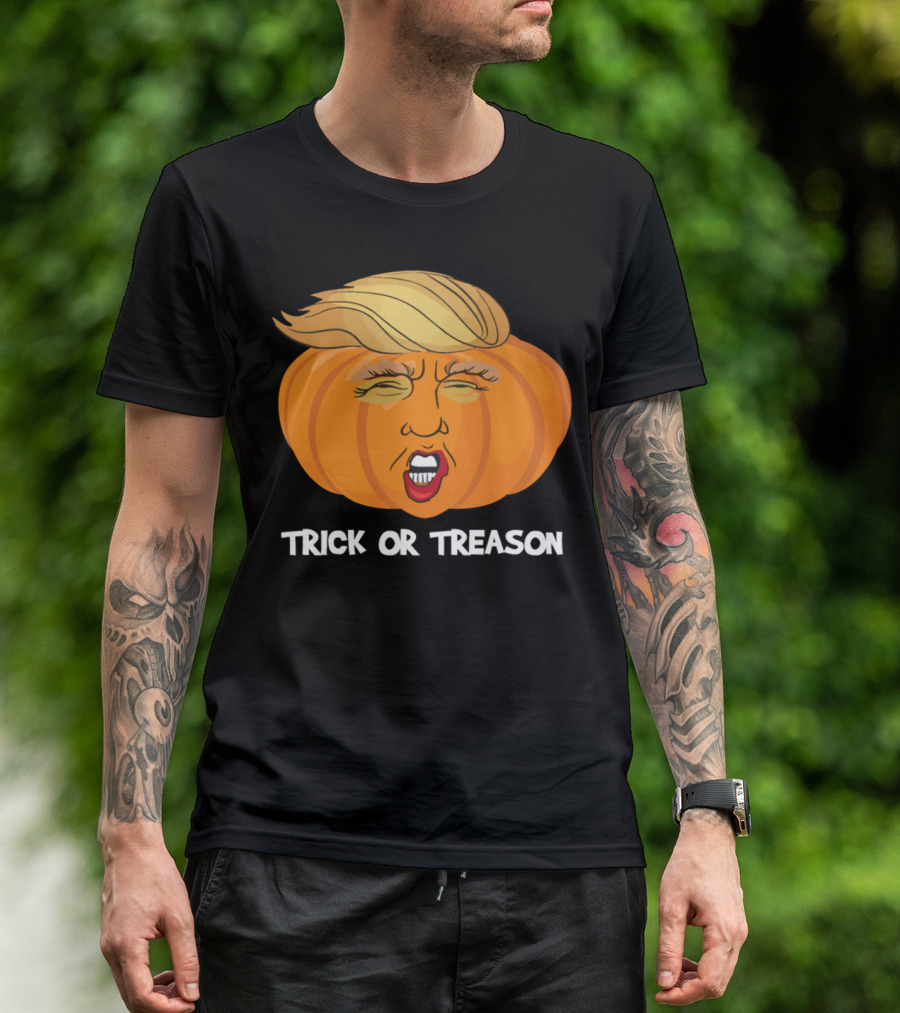 Trick Or Treason Pumpkin Face With Hair And Expression T-Shirt