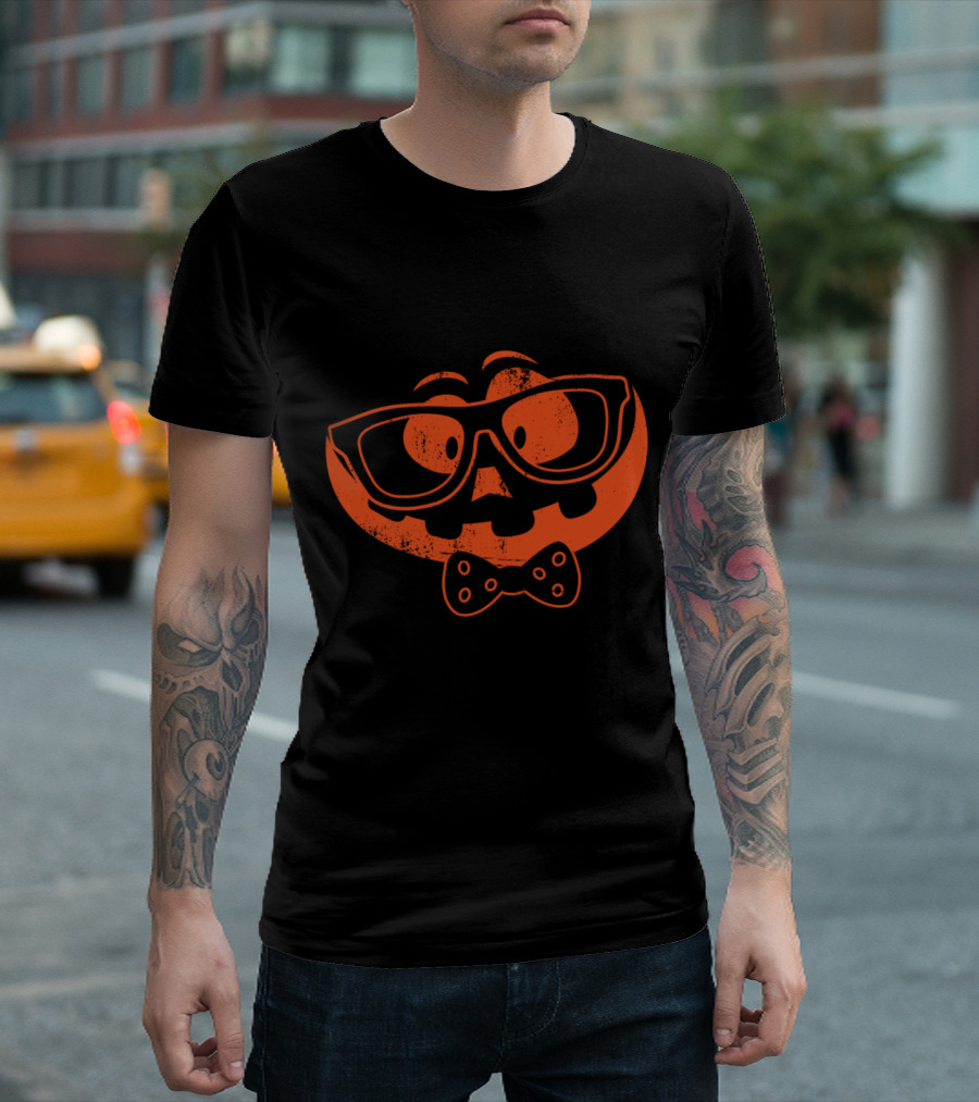 Pumpkin Nerd With Glasses And Bow Tie Halloween Graveyard Group T-Shirt