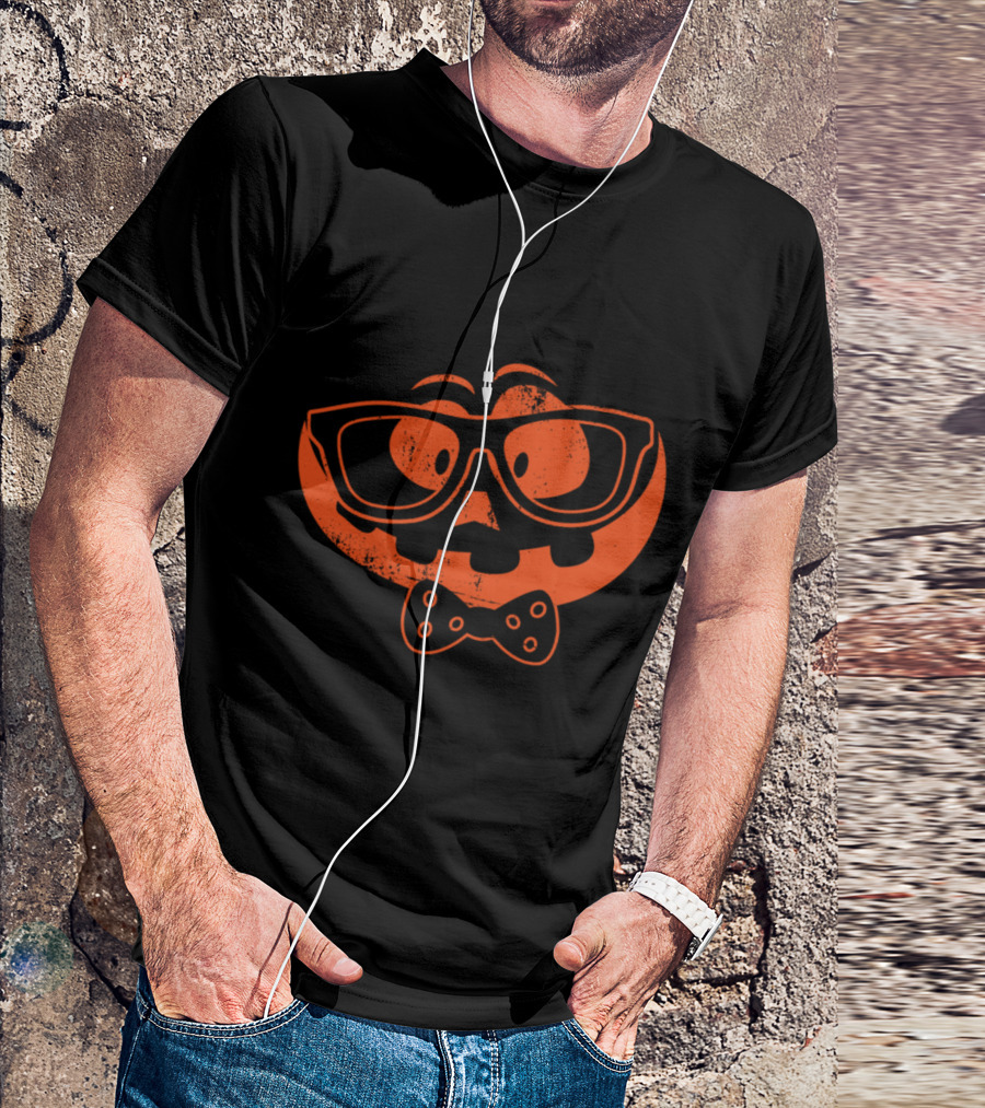 Pumpkin Nerd With Glasses And Bow Tie Halloween Graveyard Group T-Shirt