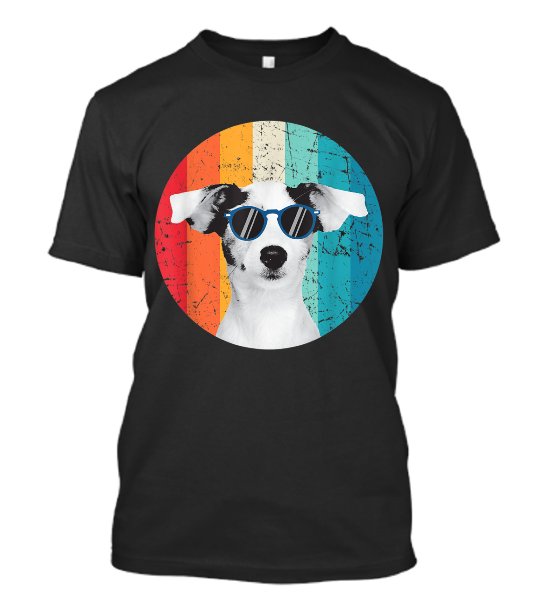 Vintage Jack Russell Dog With Sunglasses Retro Rainbow Circle Background T-Shirt