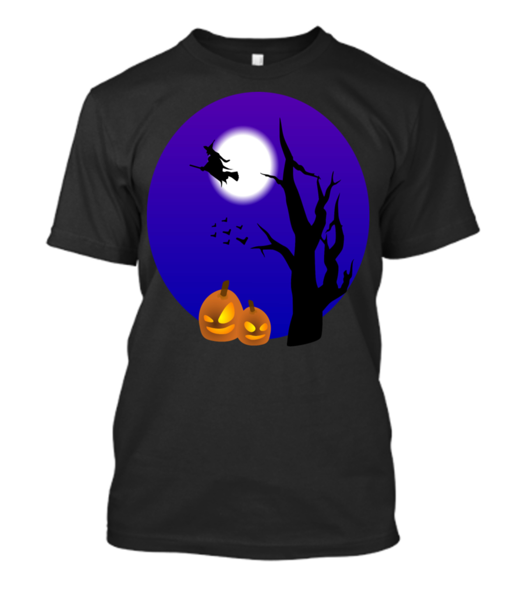 Flying Witch And Pumpkins Halloween Night Scene T-Shirt