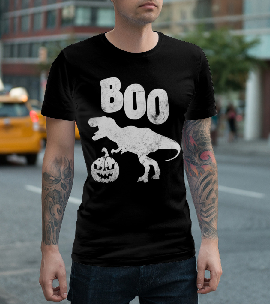BOO T-Rex Dinosaur With Pumpkin Head T-Shirt